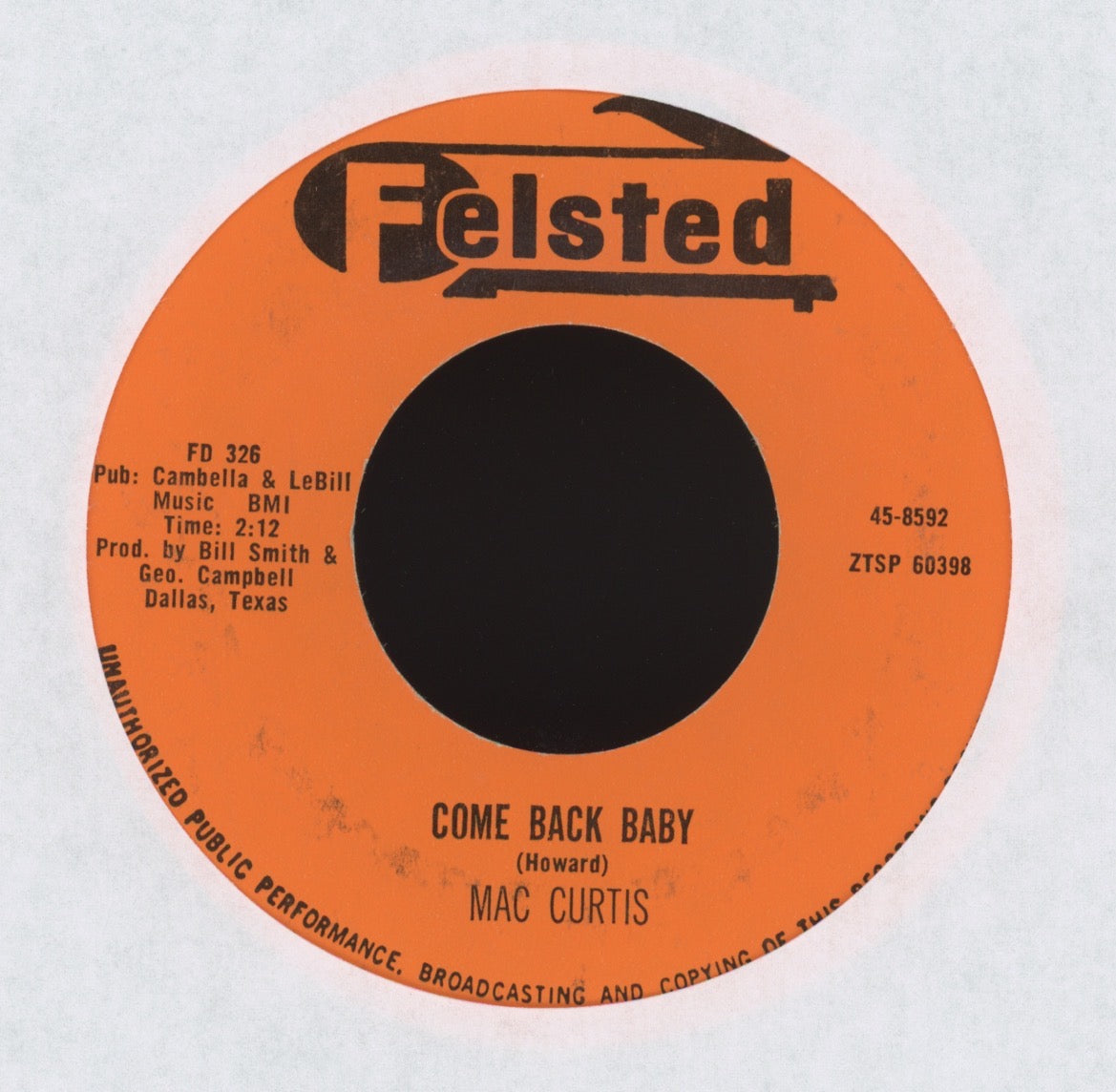 Mac Curtis - Come Back Baby on Felsted Country 45