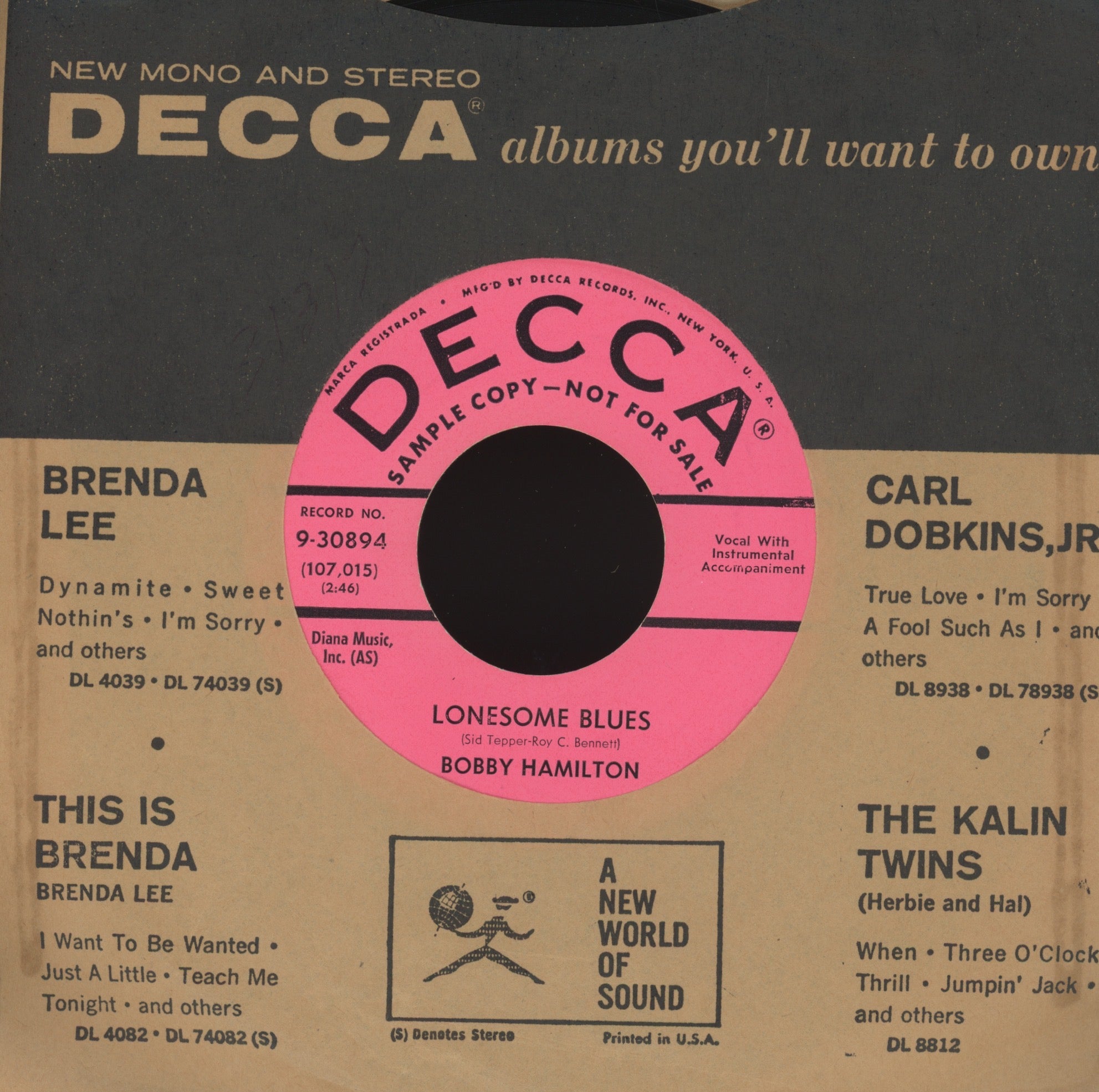 Bobby Hamilton - Uh-Huh, Baby on Decca Promo R&B Popcorn 45