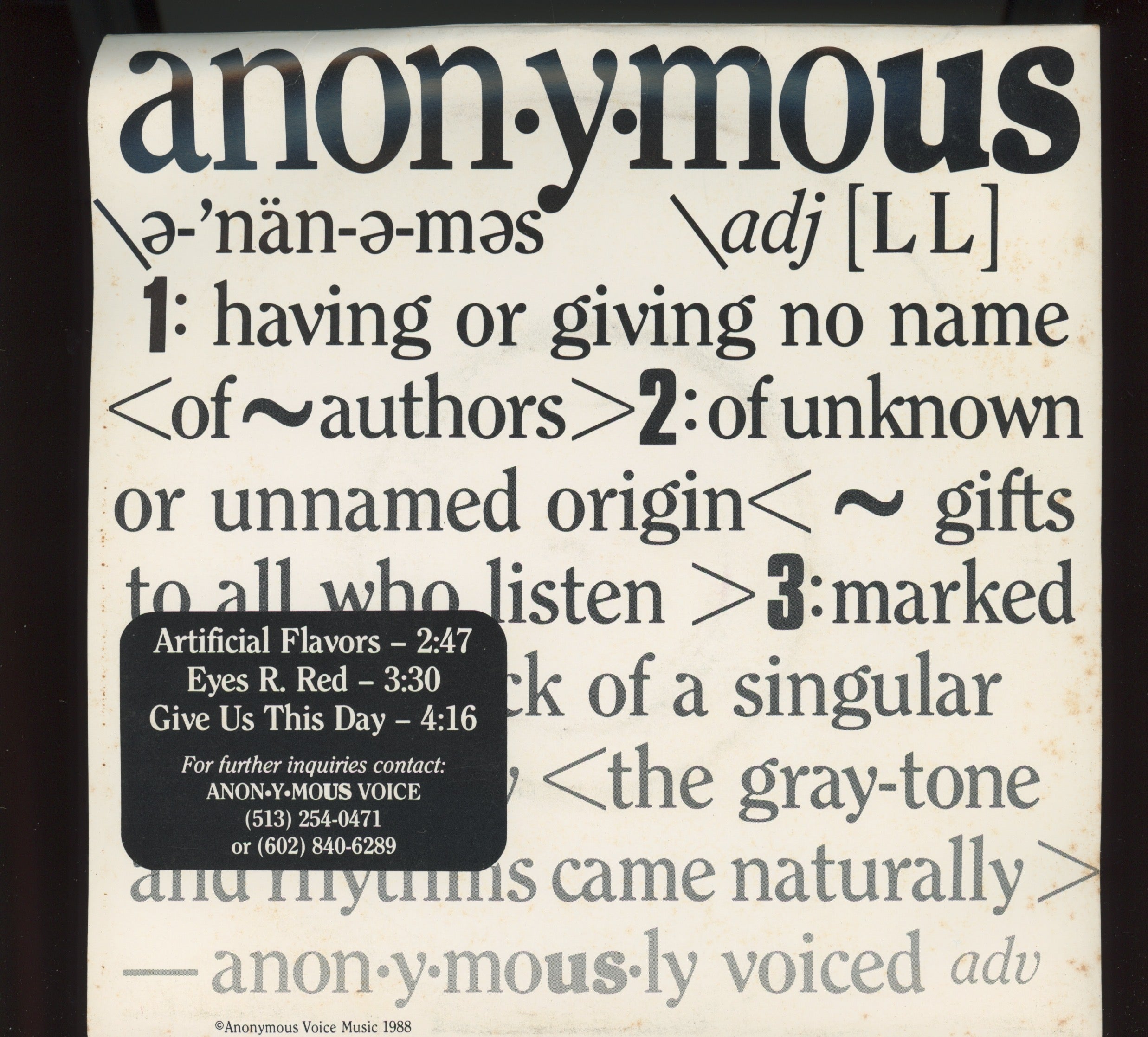 Anon-Y-Mous - Artificial Flavor Modern Soul Boogie 7" EP With Picture Sleeve