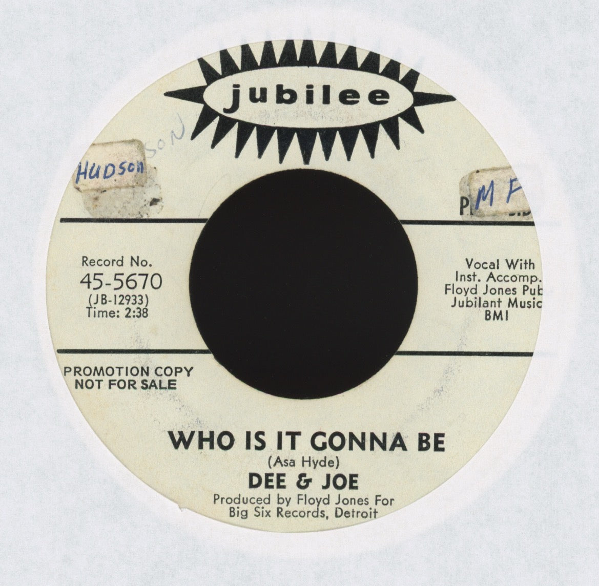 Dee & Joe -  Who Is It Gonna Be on Jubilee Promo Northern Soul 45