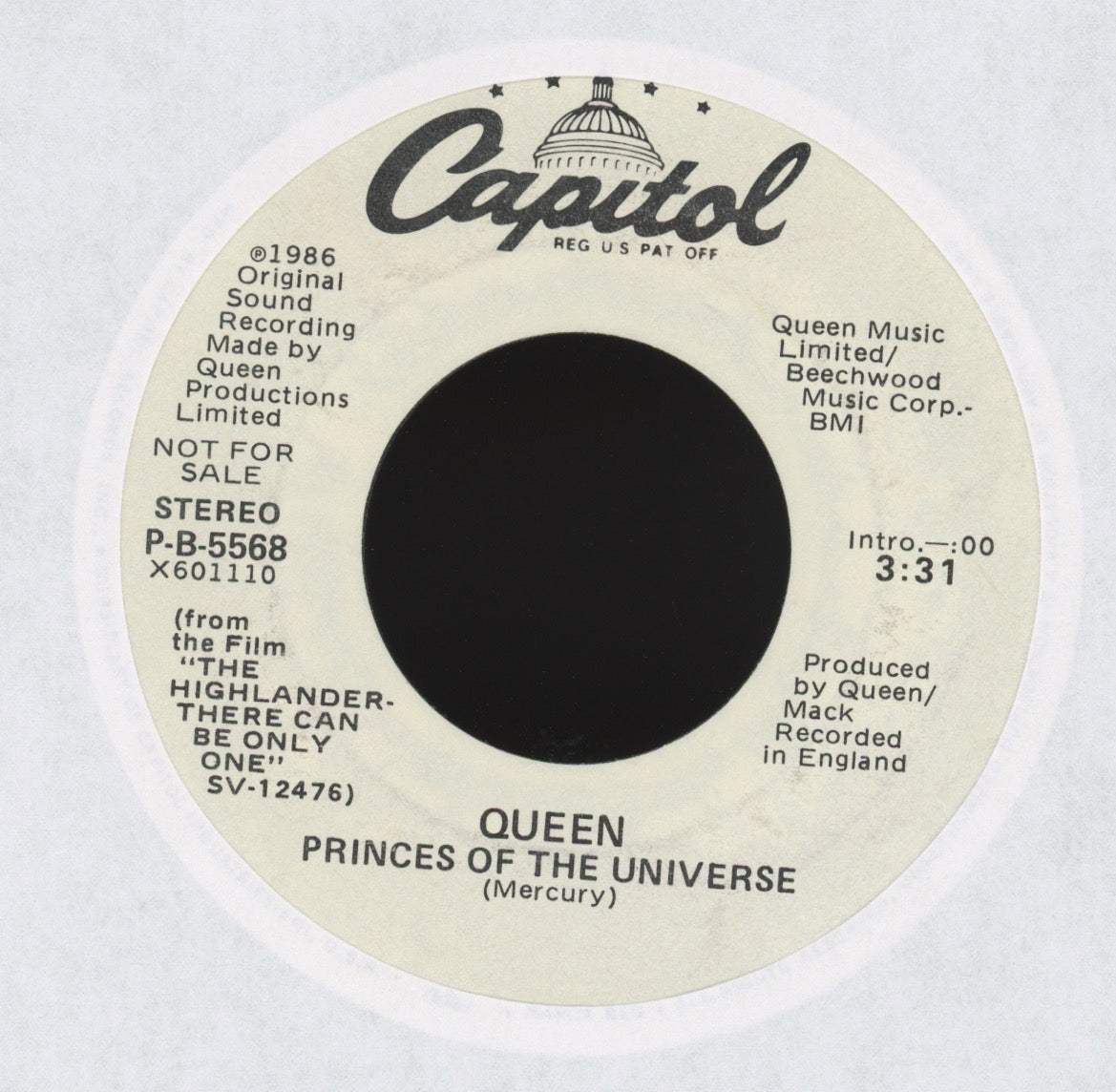 Queen - Princes Of The Universe on Capitol Promo Rock 45