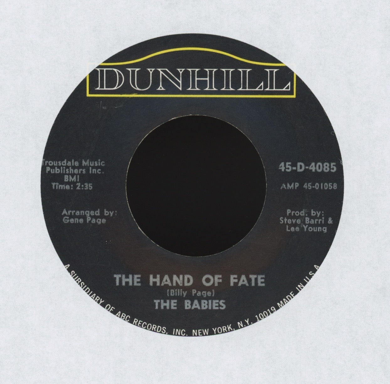 The Babies - The Hand Of Fate on Dunhill Northern Soul 45