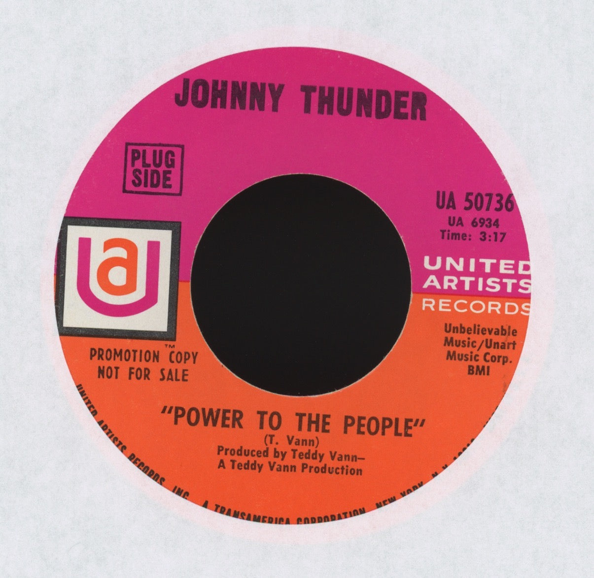 Johnny Thunder - Power To The People / Love Trip on UA Promo Northern Soul 45