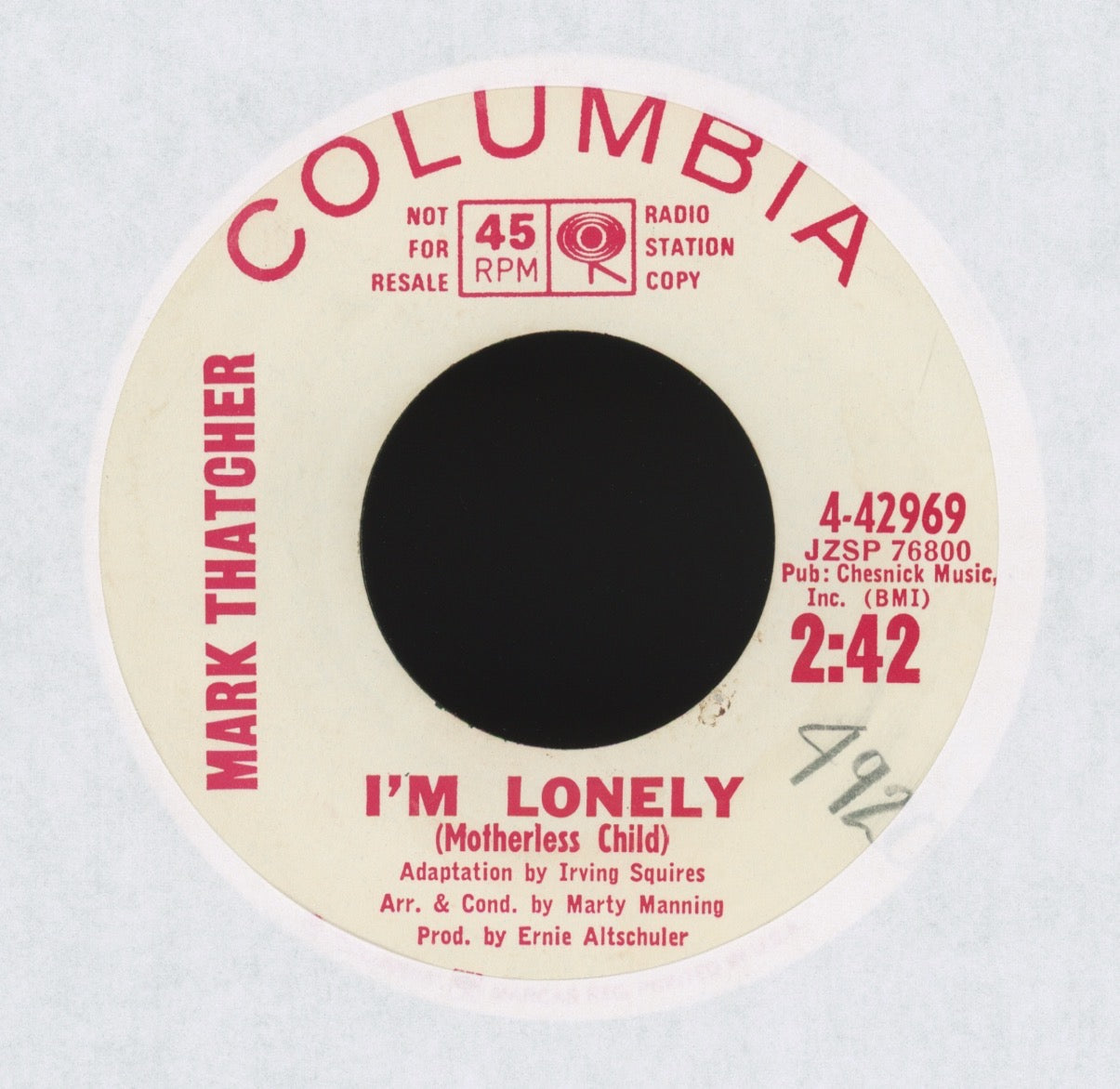 Mark Thatcher - I'm Lonely (Motherless Child) on Columbia Promo R&B Popcorn 45