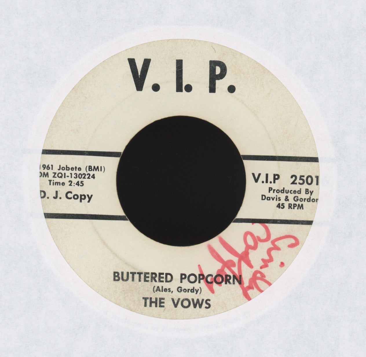 The Vows - Buttered Popcorn on V.I.P. Single Sided Promo R&B 45