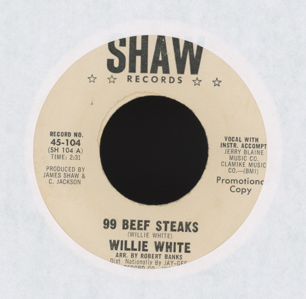 Willie White - 99 Beef Steaks on Shaw Promo Northern Soul 45