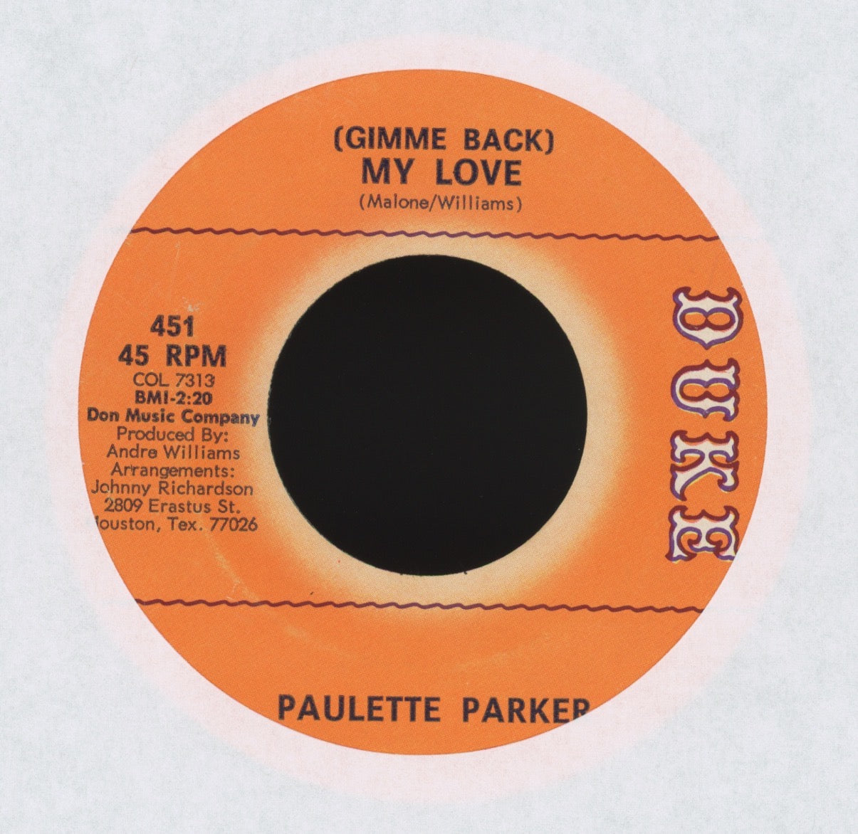 Paulette Parker - (Gimme Back) My Love on Duke Northern Soul 45