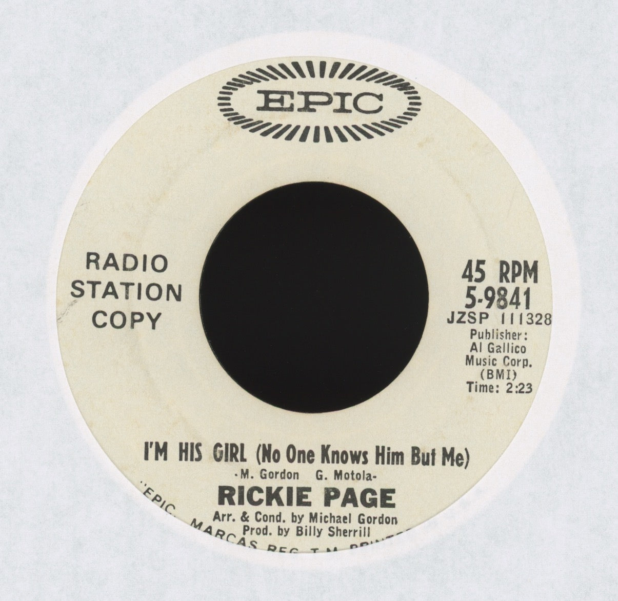 Rickie Page - I'm His Girl / I Cry Inside on Epic Promo Northern Soul Popcorn 45