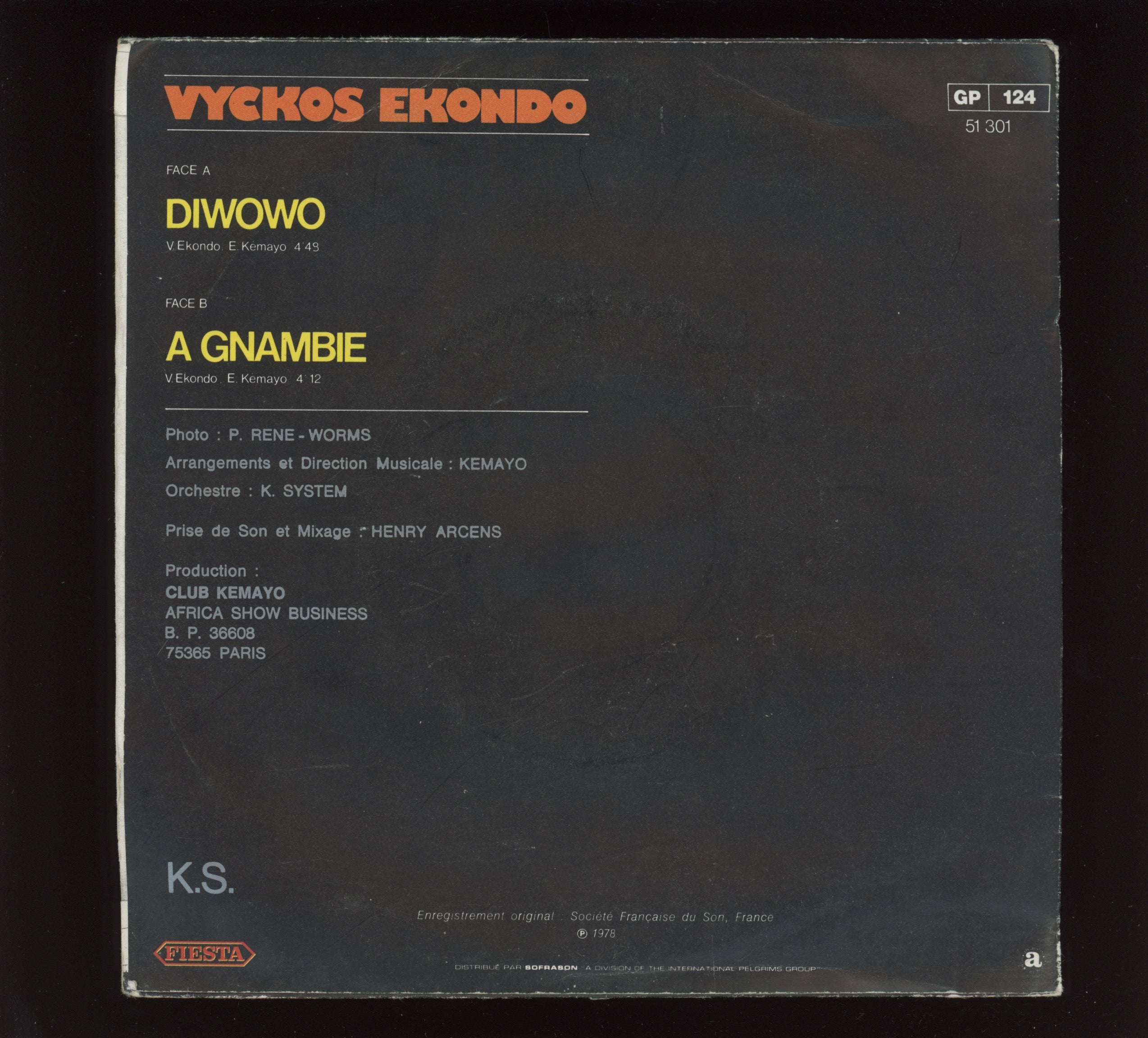 Vyckos Ekondo - Diwowo / A Gnambie on Fiesta Disco Funk Afrobeat 7" With Picture Sleeve