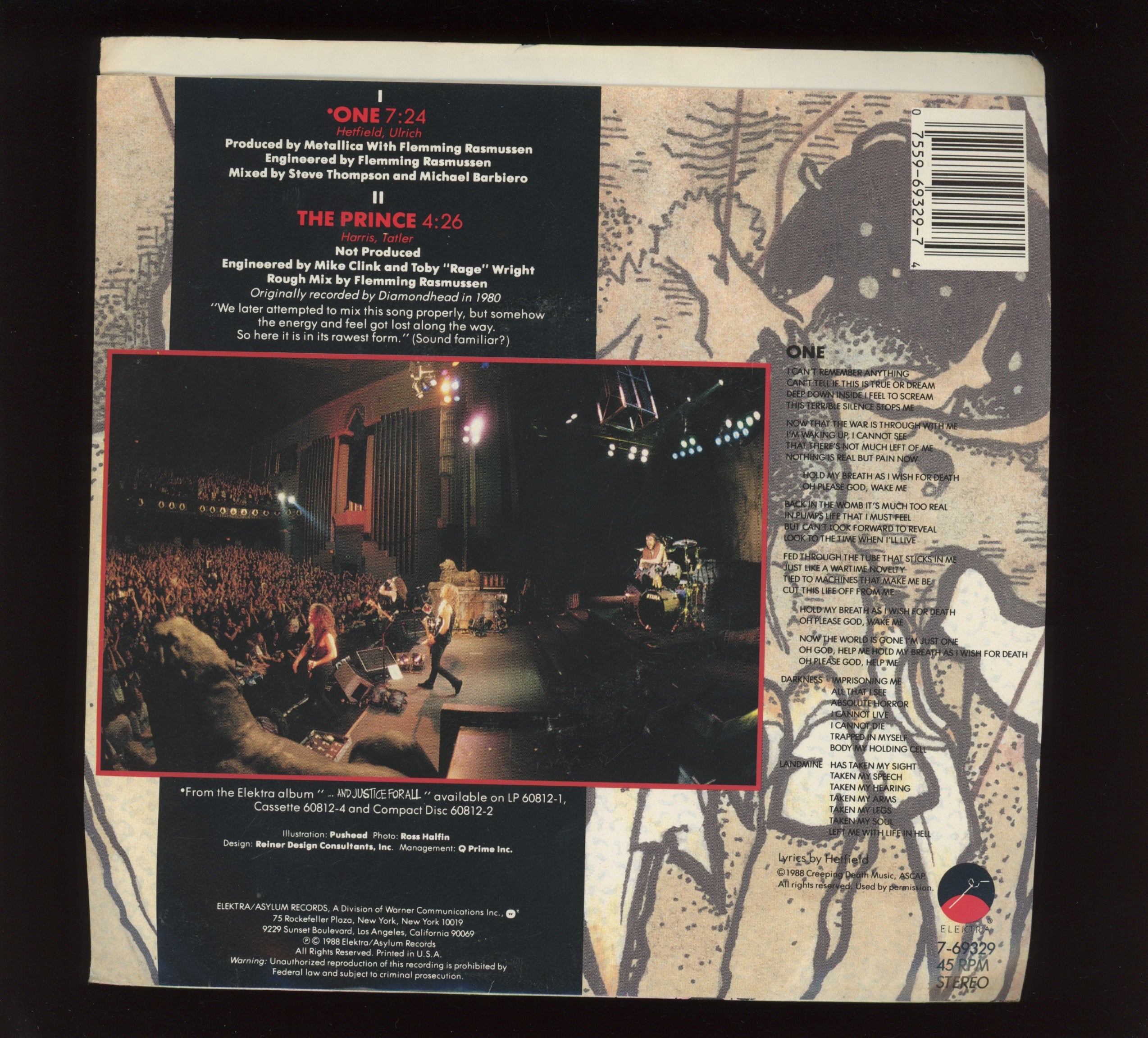 Metallica - One on Elektra Promo 45 With Picture Sleeve