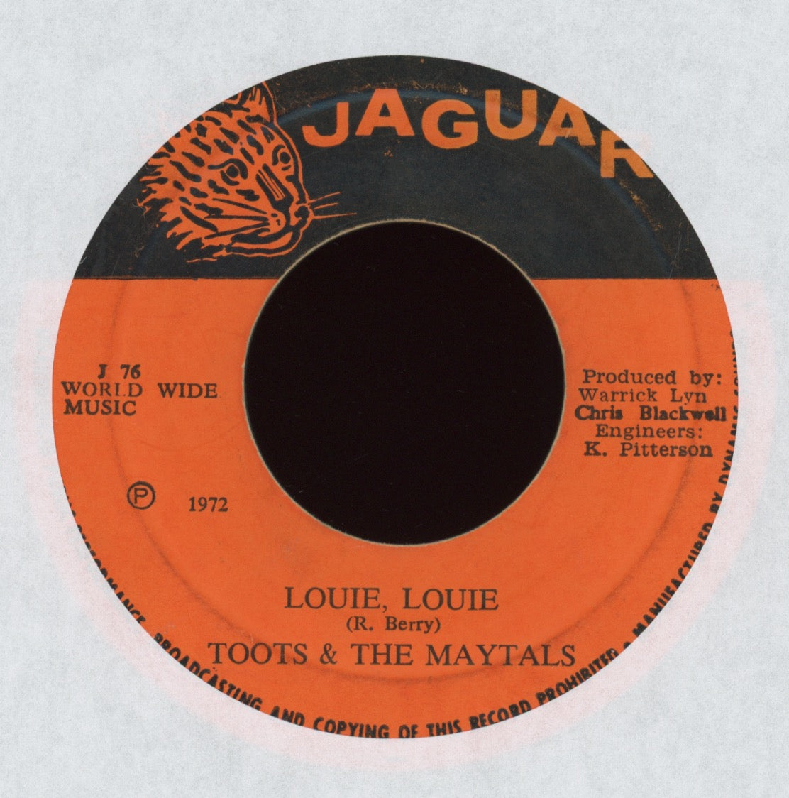 Toots & The Maytals - Louie Louie  on Jaguar Reggae 45