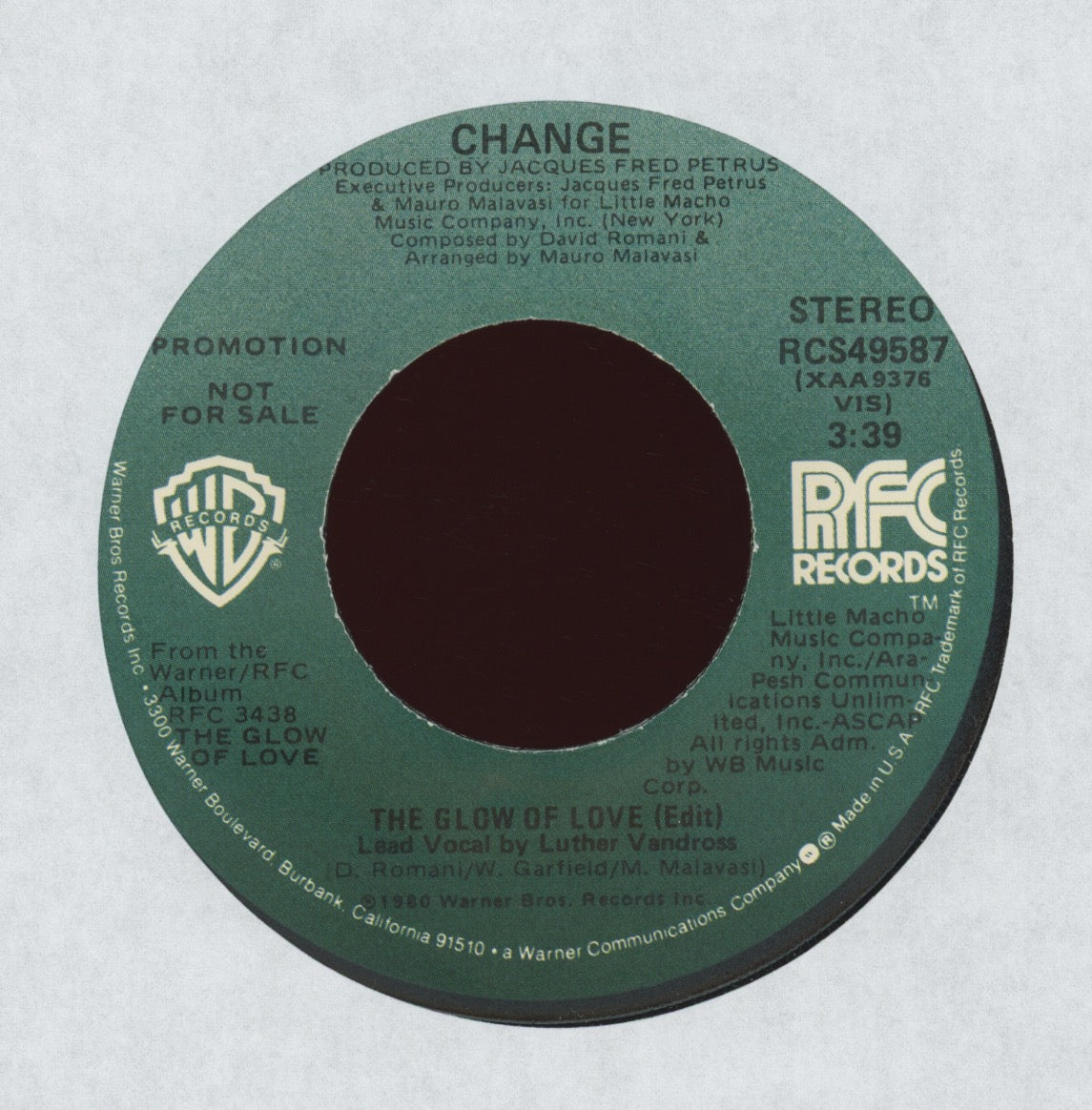 Change - The Glow Of Love on Warner RFC Promo Modern Soul Boogie 45
