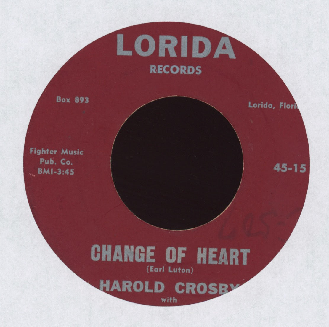 Harold Crosby And His Pine Tree Boys - Change Of Heart on Lorida Country 45