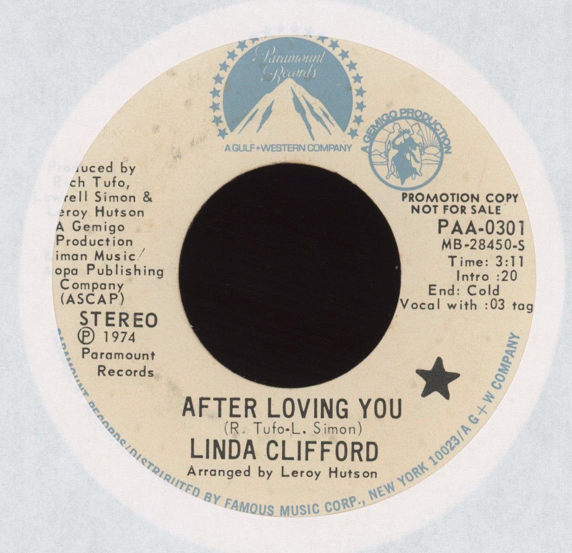 Linda Clifford - After Loving You on Paramount Promo 70s Soul 45
