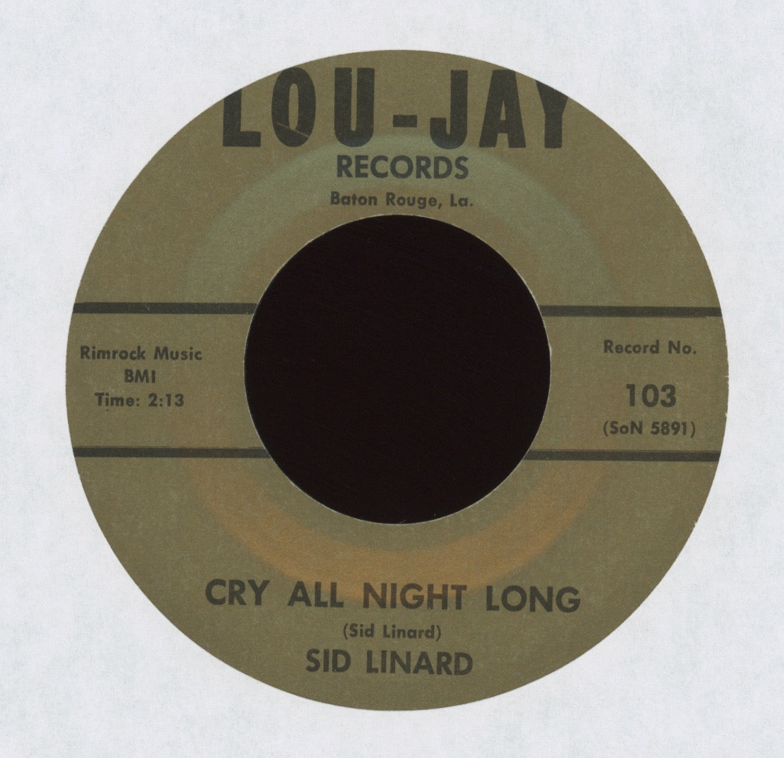 Sid Linard - Cry All Night Long on Lou Jay Teen Rocker 45