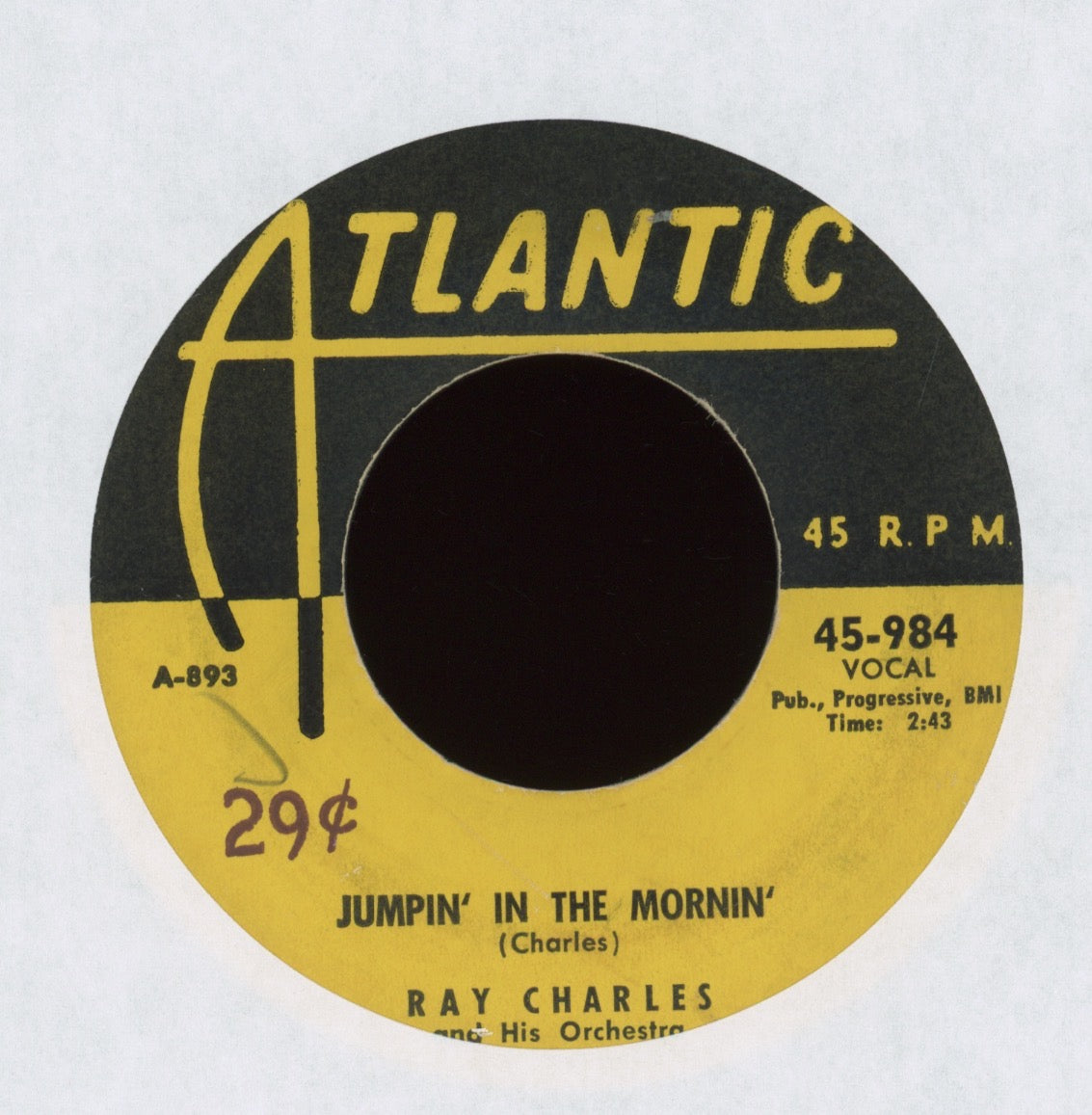 Ray Charles And His Orchestra - Jumpin' In The Morning on Atlantic R&B 45