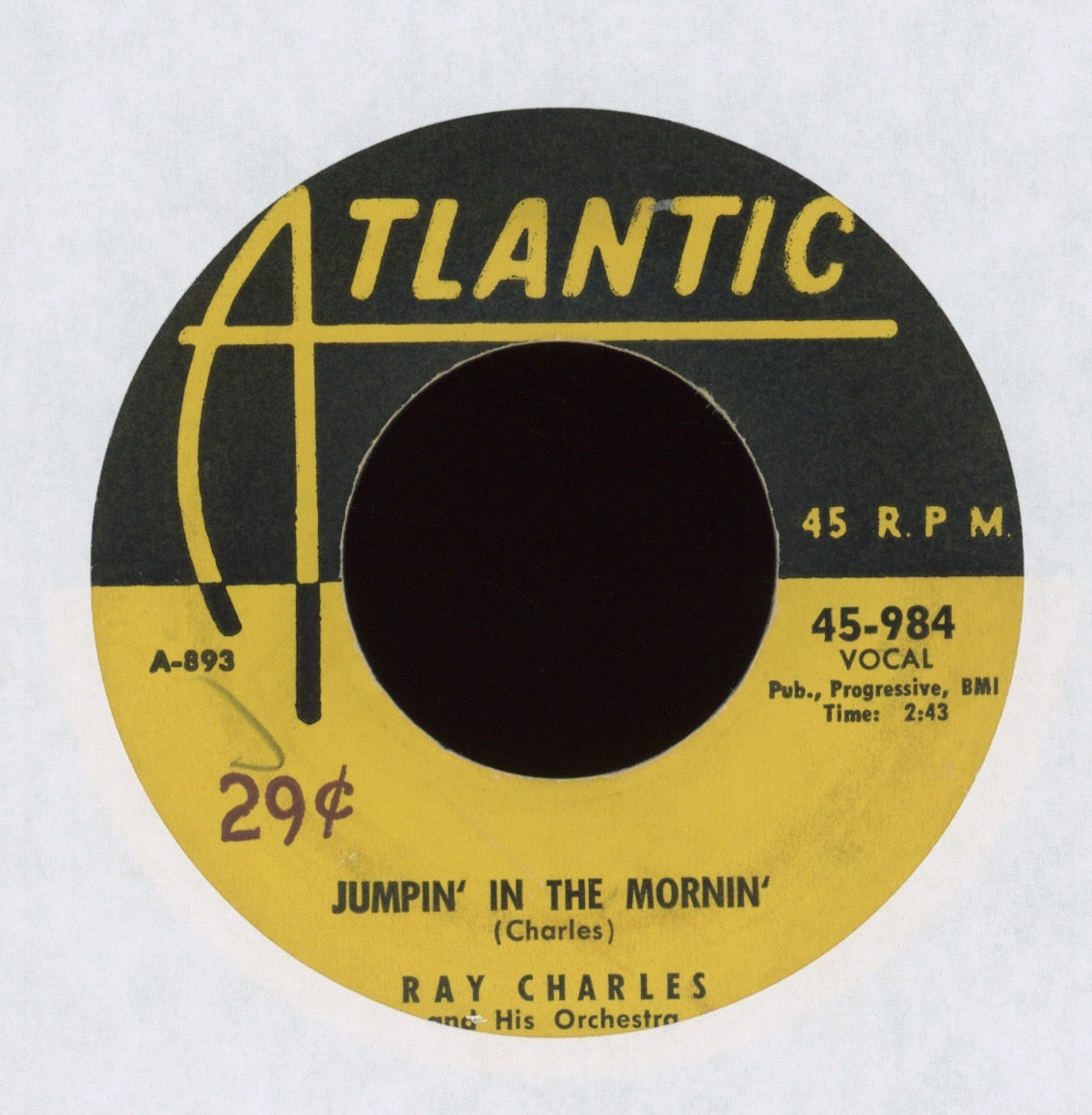 Ray Charles And His Orchestra - Jumpin' In The Morning on Atlantic R&B 45