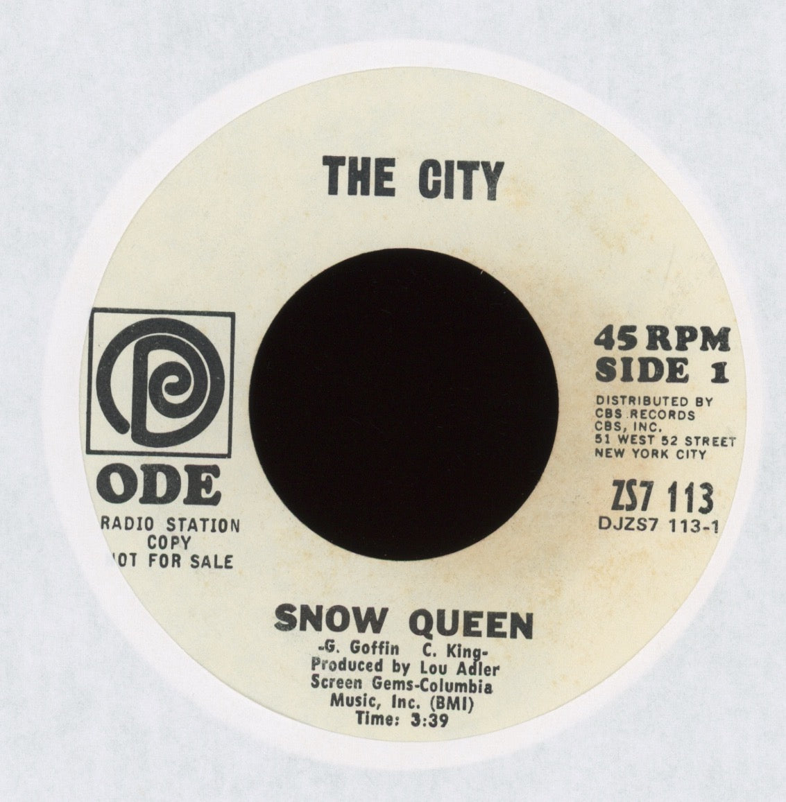 The City - Snow Queen on Ode Promo Pop Rock 45