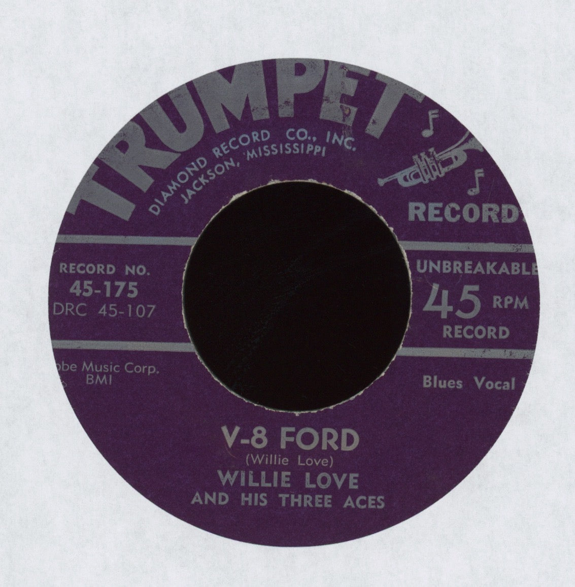 Willie Love And His Three Aces - Nelson Street Blues / V-8 Ford on Trumpet Blues 45