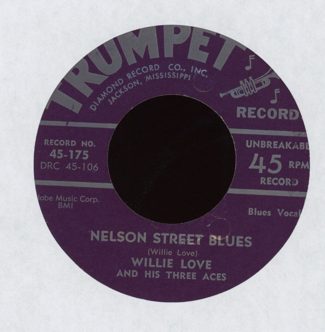 Willie Love And His Three Aces - Nelson Street Blues / V-8 Ford on Trumpet Blues 45