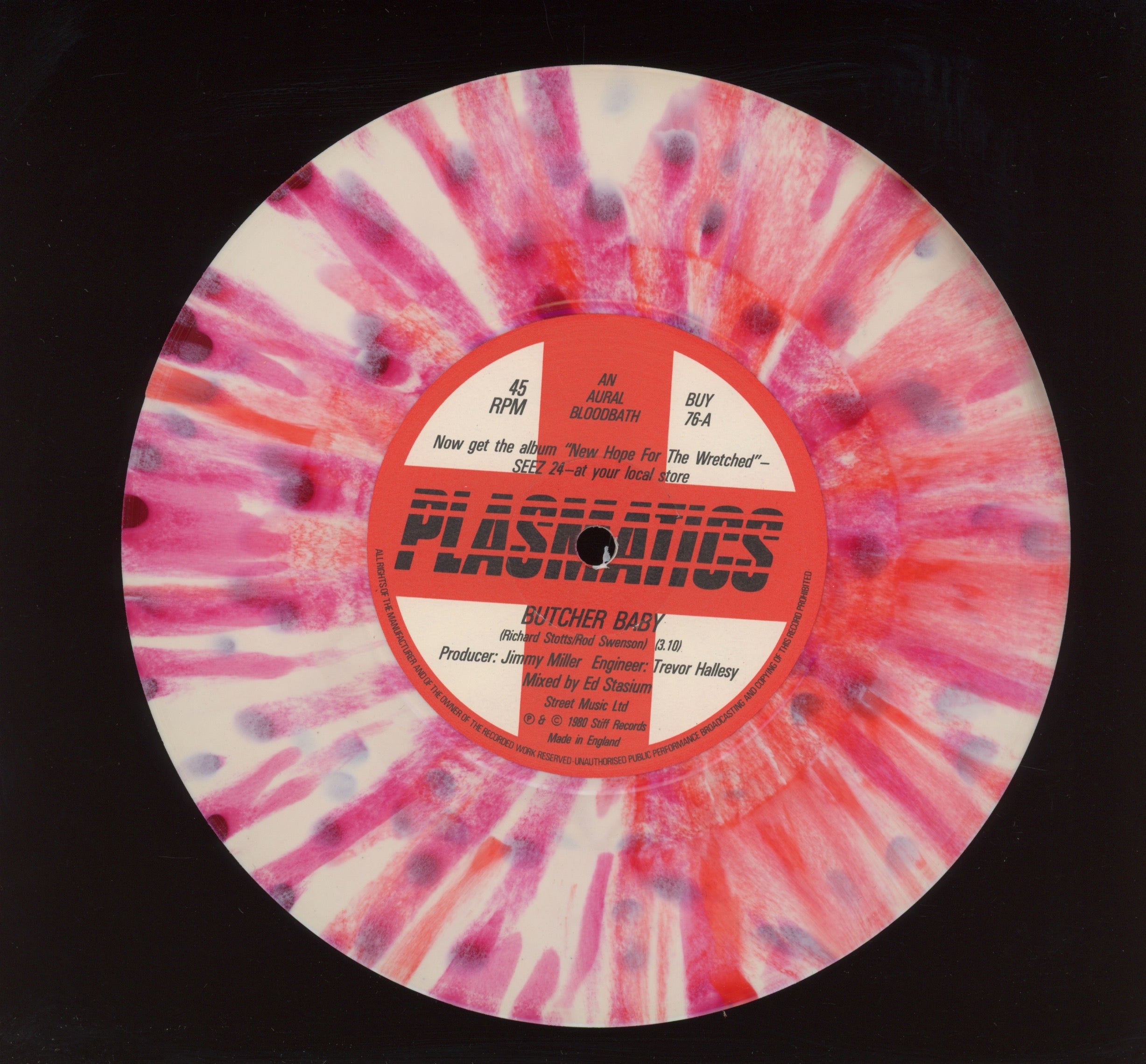 Plasmatics - Butcher Baby on Stiff Red & White Vinyl UK Press Punk 7" With Picture Sleeve
