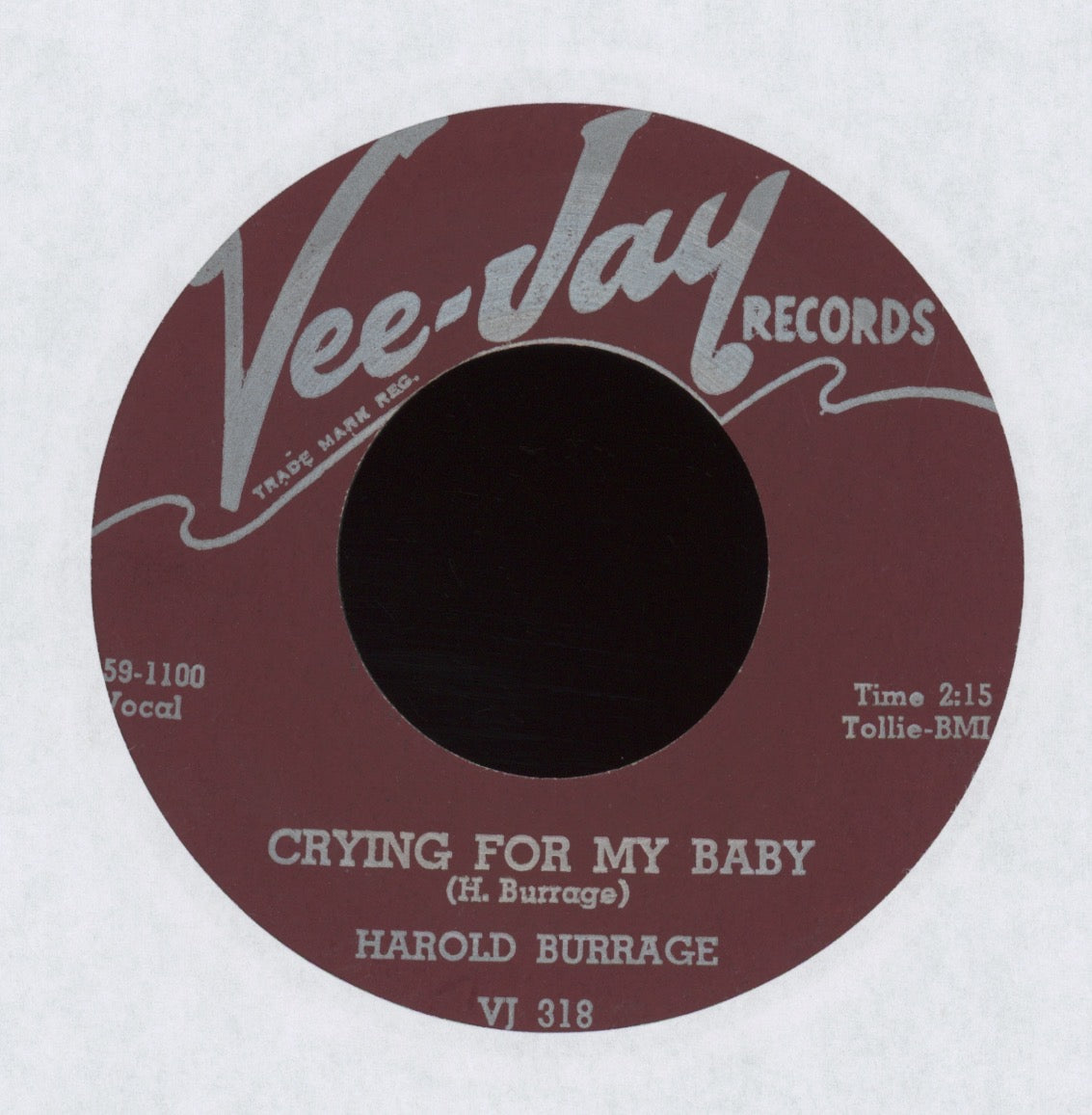 Harold Burrage - Crying For My Baby on Ve Jay R&B 45
