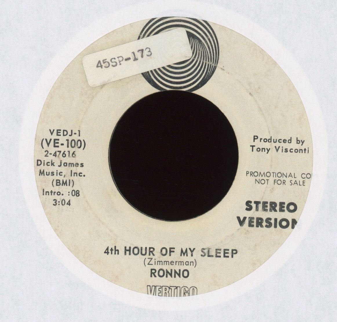Ronno - 4th Hour Of My Sleep on Vertigo Hard Rock 45 Mick Ronson