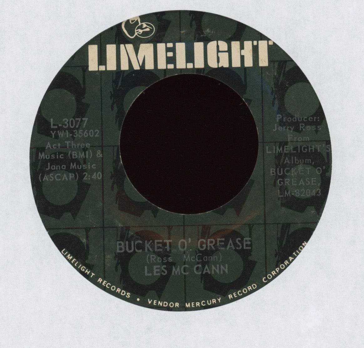 Les McCann - Bucket O' Grease on Limelight Jazz Funk 45