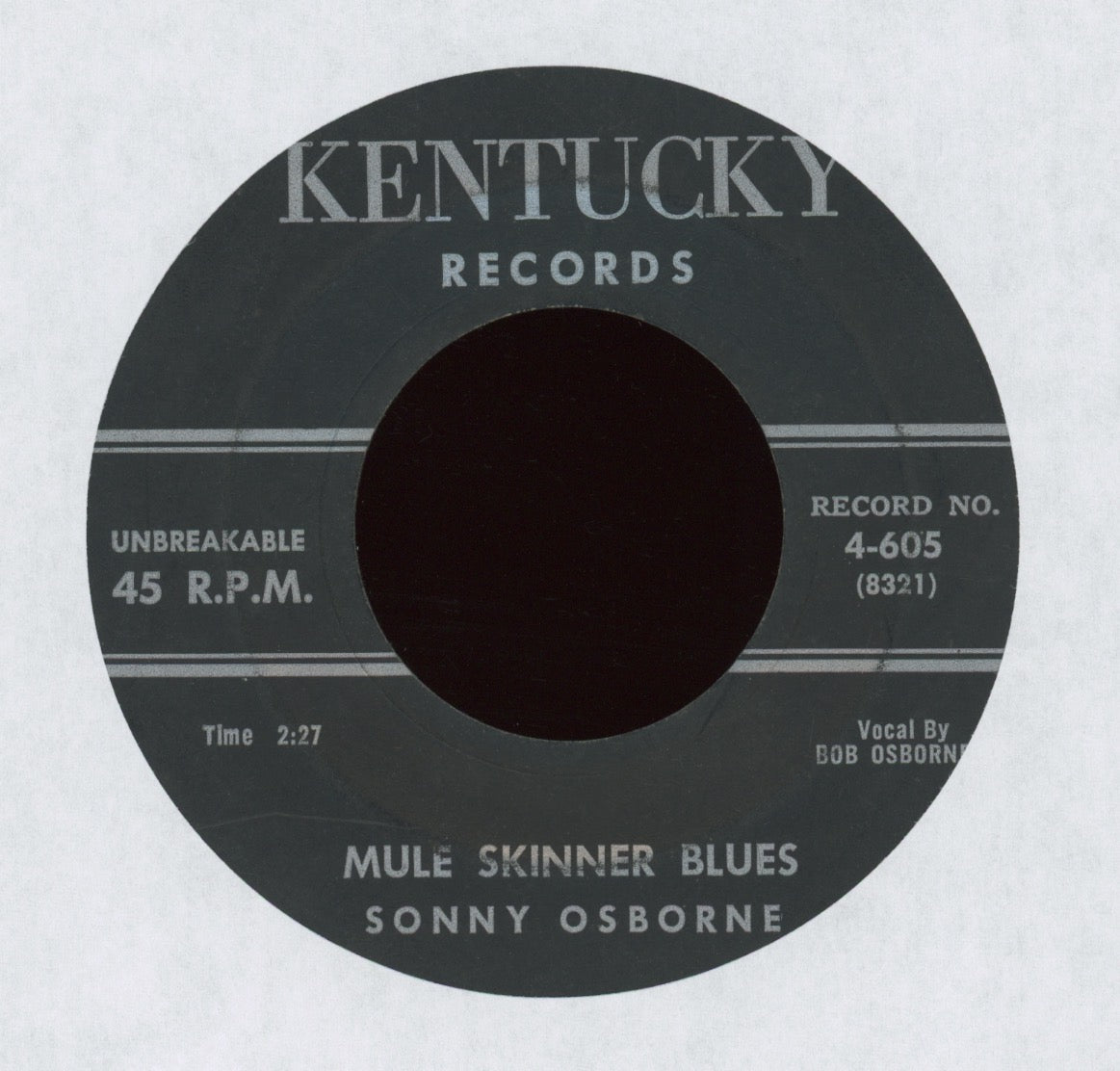 Sonny Osborne - Molly And Tenbrooks / Muleskinner Blues on Kentucky Bluegrass 45