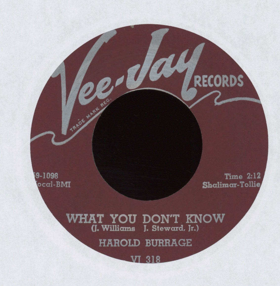 Harold Burrage - Crying For My Baby on Ve Jay R&B 45