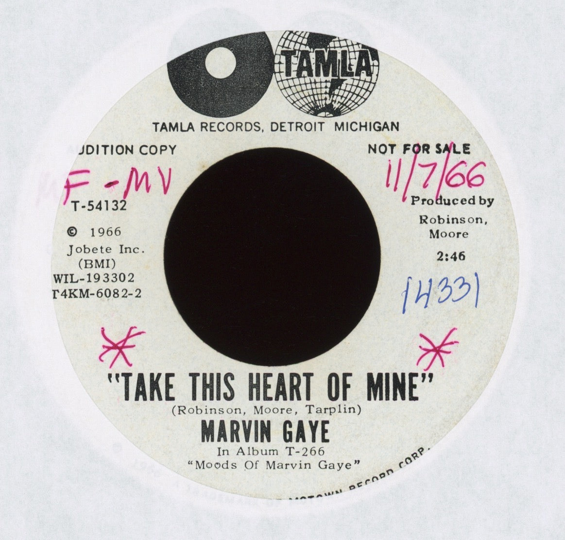 Marvin Gaye - Take This Heart Of Mine on Tamla Promo Northern Soul 45