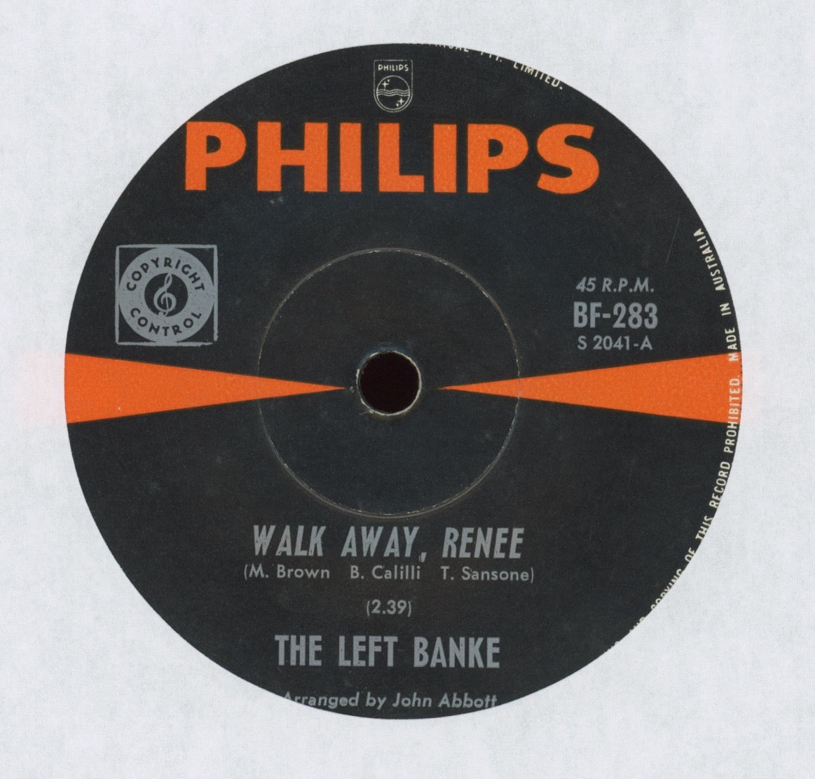 The Left Banke - Walk Away Renee on Philips Australian Press Pop Rock 45