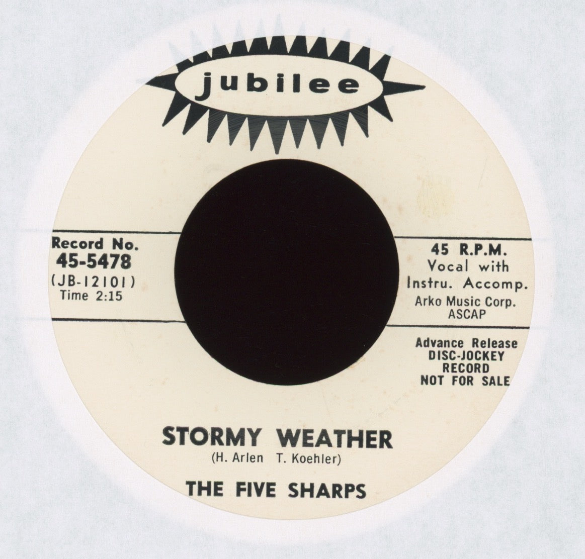The Five Sharps - Stormy Weather on Jubilee Promo R&B Doo Wop 45