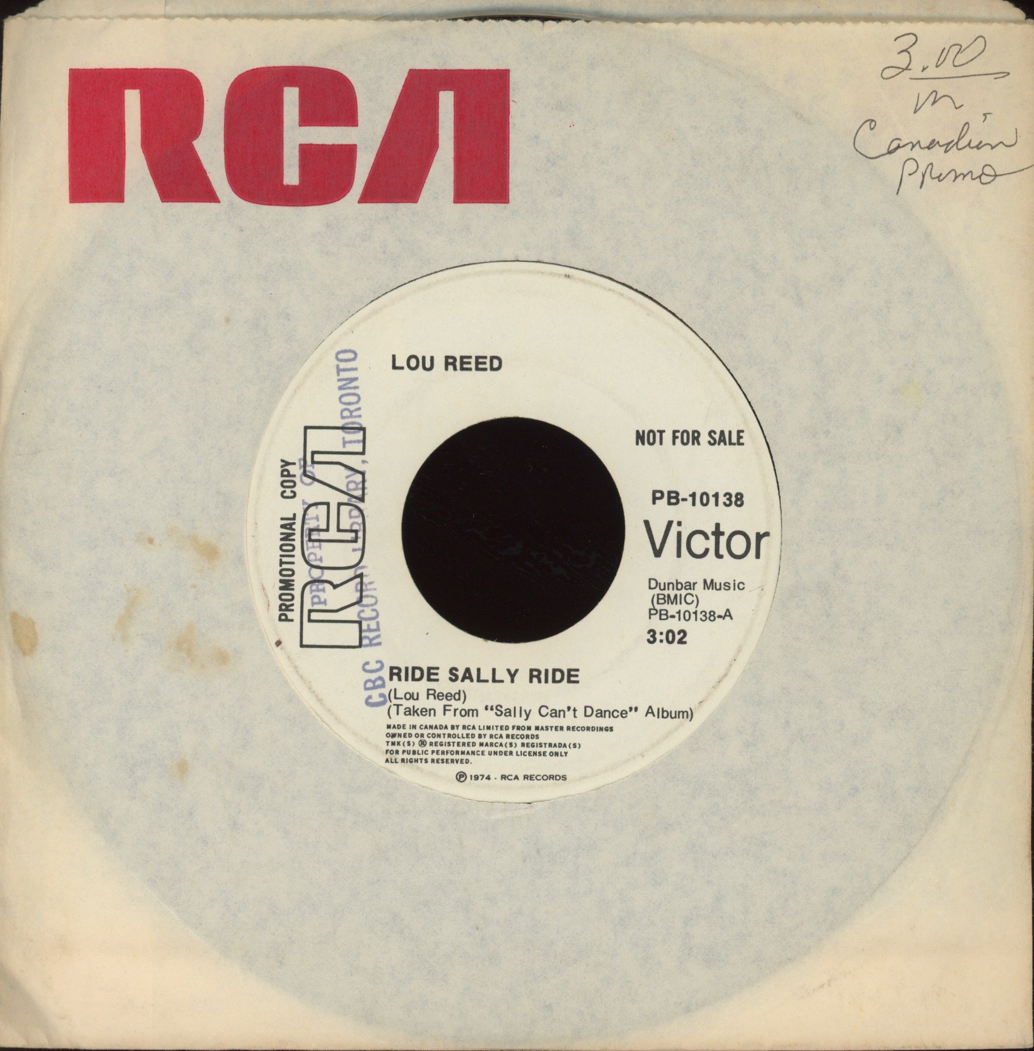 Lou Reed - Ride Sally Ride on RCA Promo Canadian Press Rock 45