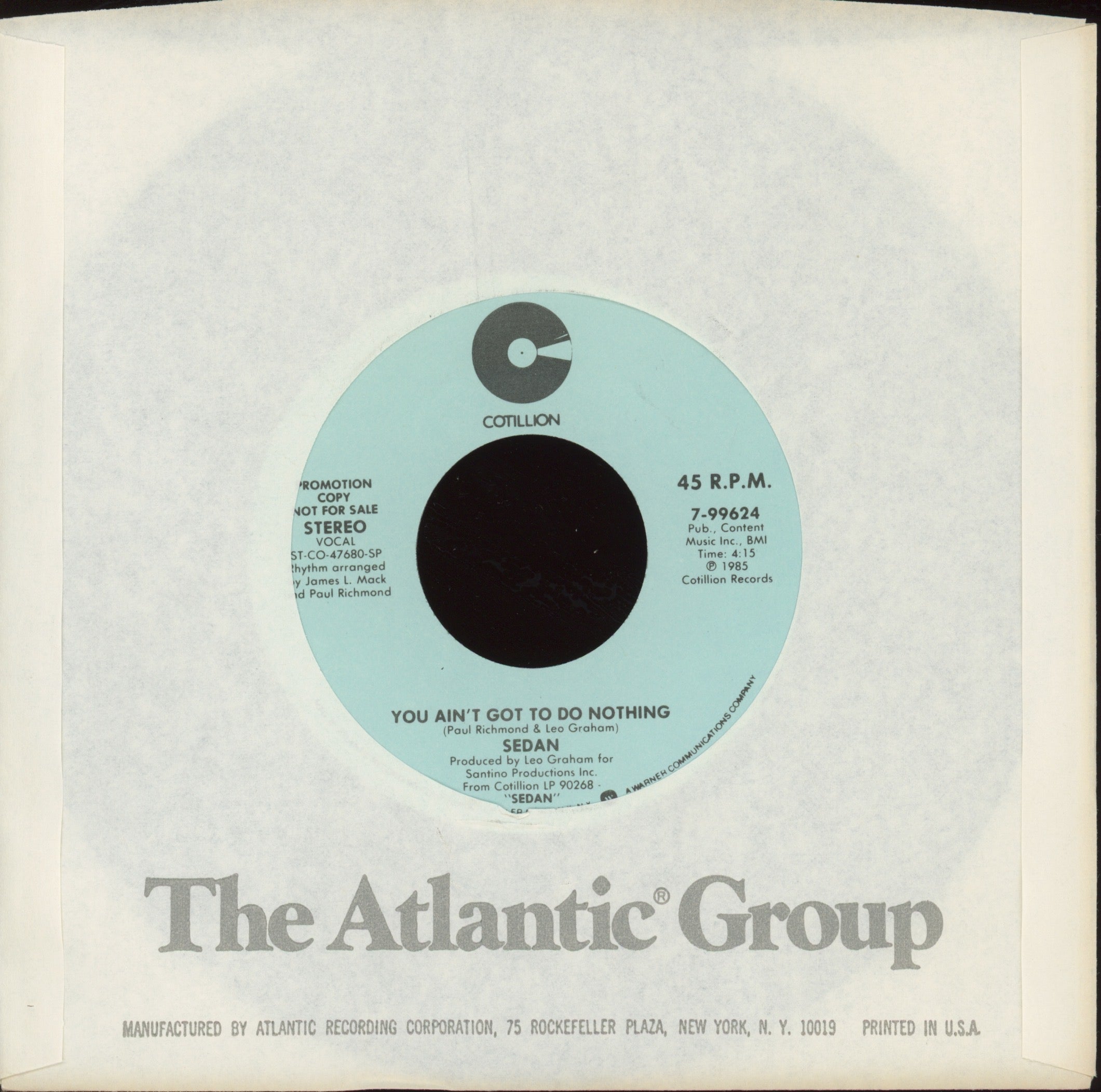 Sedan - You Ain't Got To Do Nothing on Atlantic Promo Modern Soul 45
