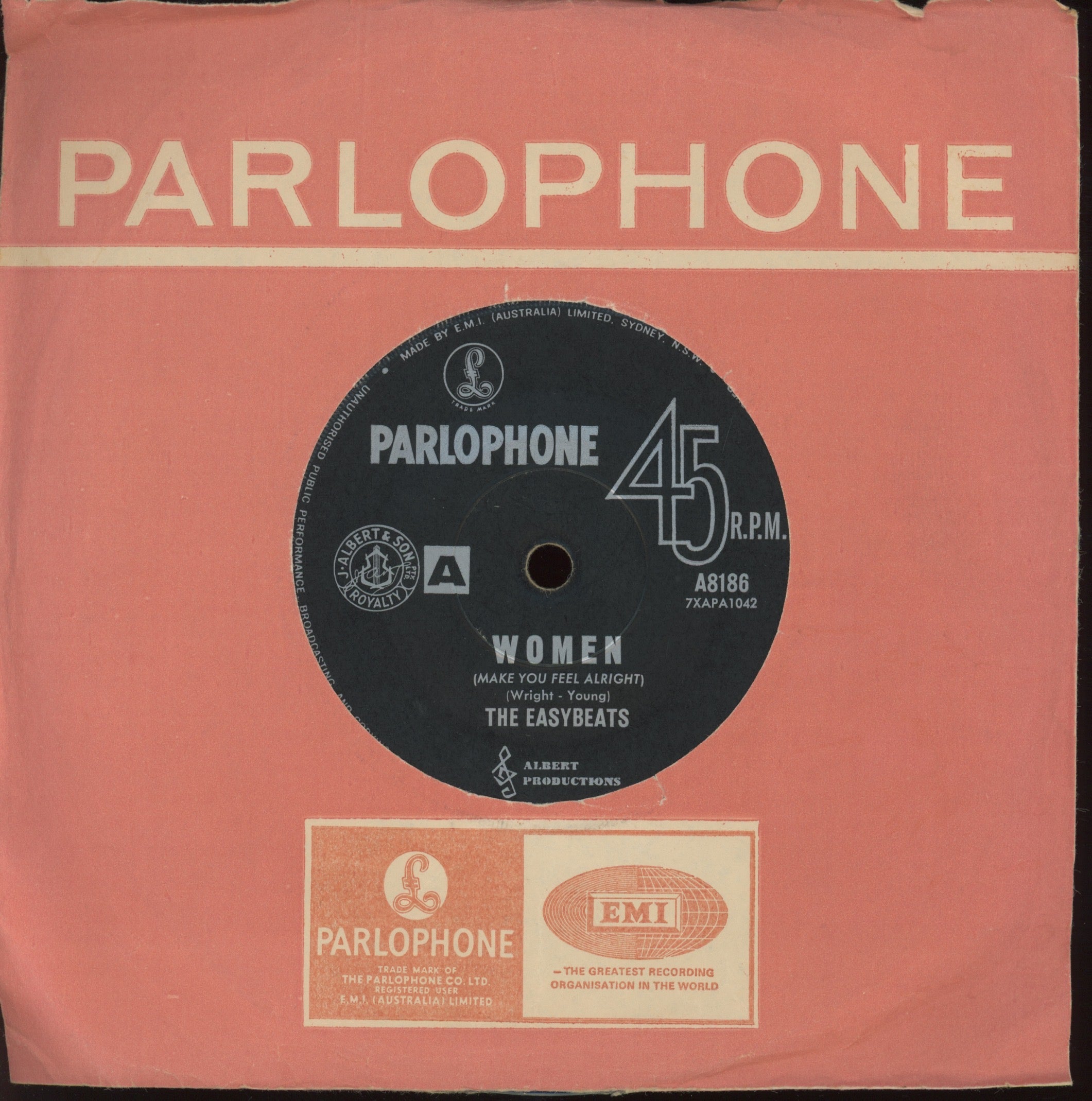 The Easybeats - Women (Make You Feel Alright) / In My Book on Parlophone Australian Press Garage Mod 45