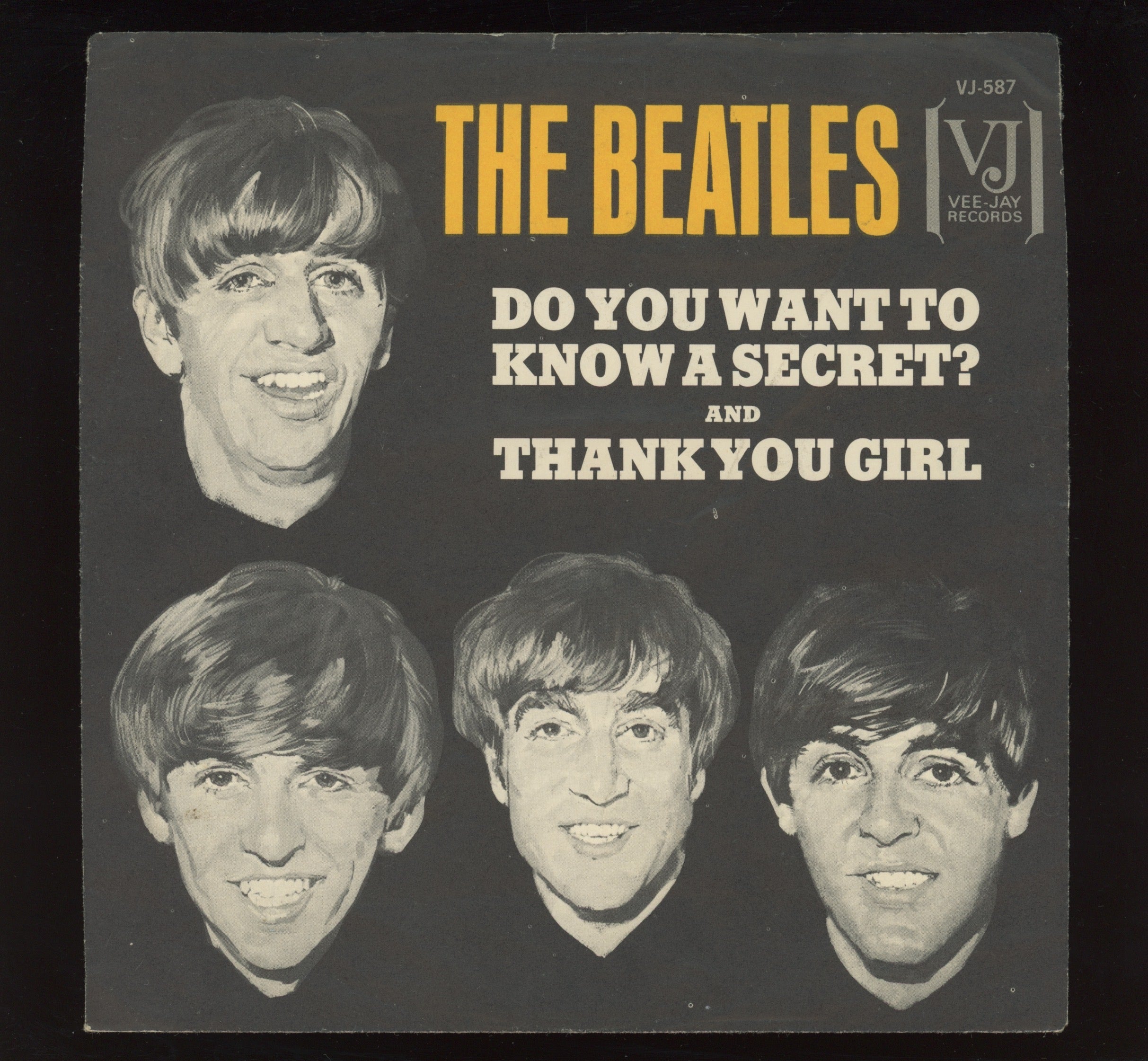 The Beatles - Do You Want To Know A Secret on Vee Jay Black Label With Logo in Oval 45 With Picture Sleeve