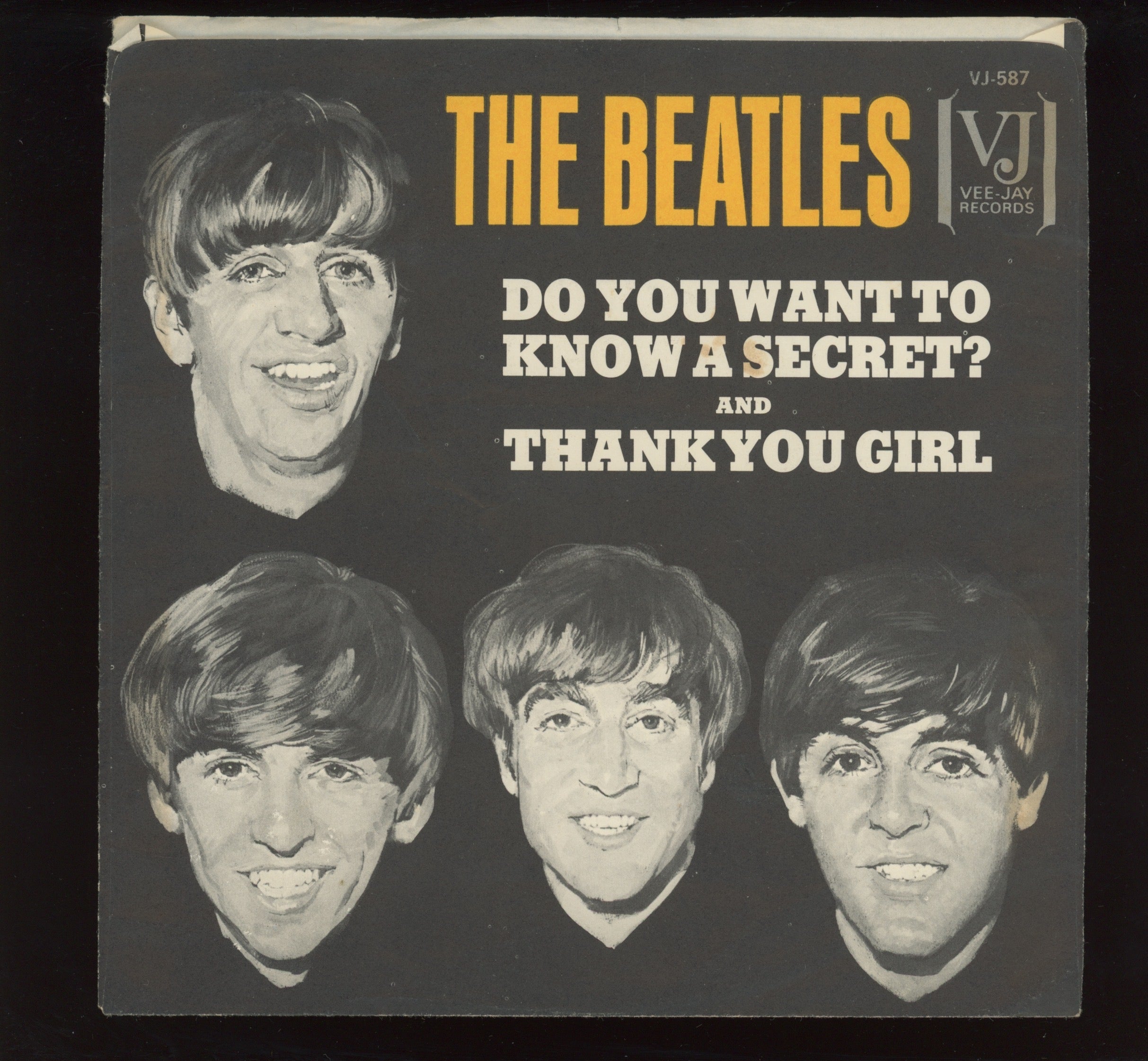 The Beatles - Do You Want To Know A Secret on Vee Jay Black Label With Logo in Oval 45 With Picture Sleeve