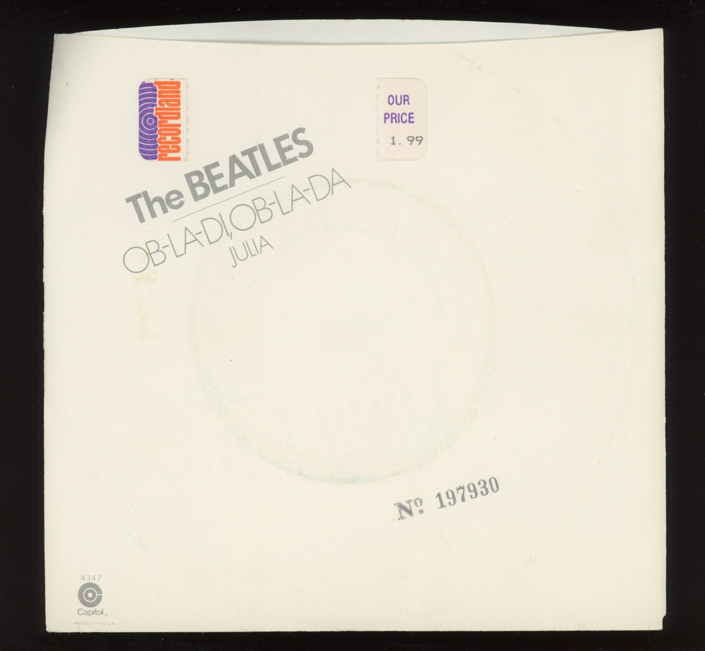 The Beatles - Ob-La-Di Ob-La-Da on Capitol Numbered Reissue 45 With Picture Sleeve