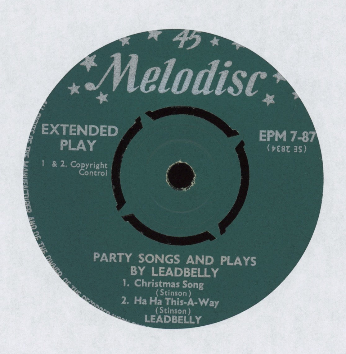 Leadbelly - Party Songs And Plays By Leadbelly on Melodisc UK Folk Blues EP With Picture Sleeve