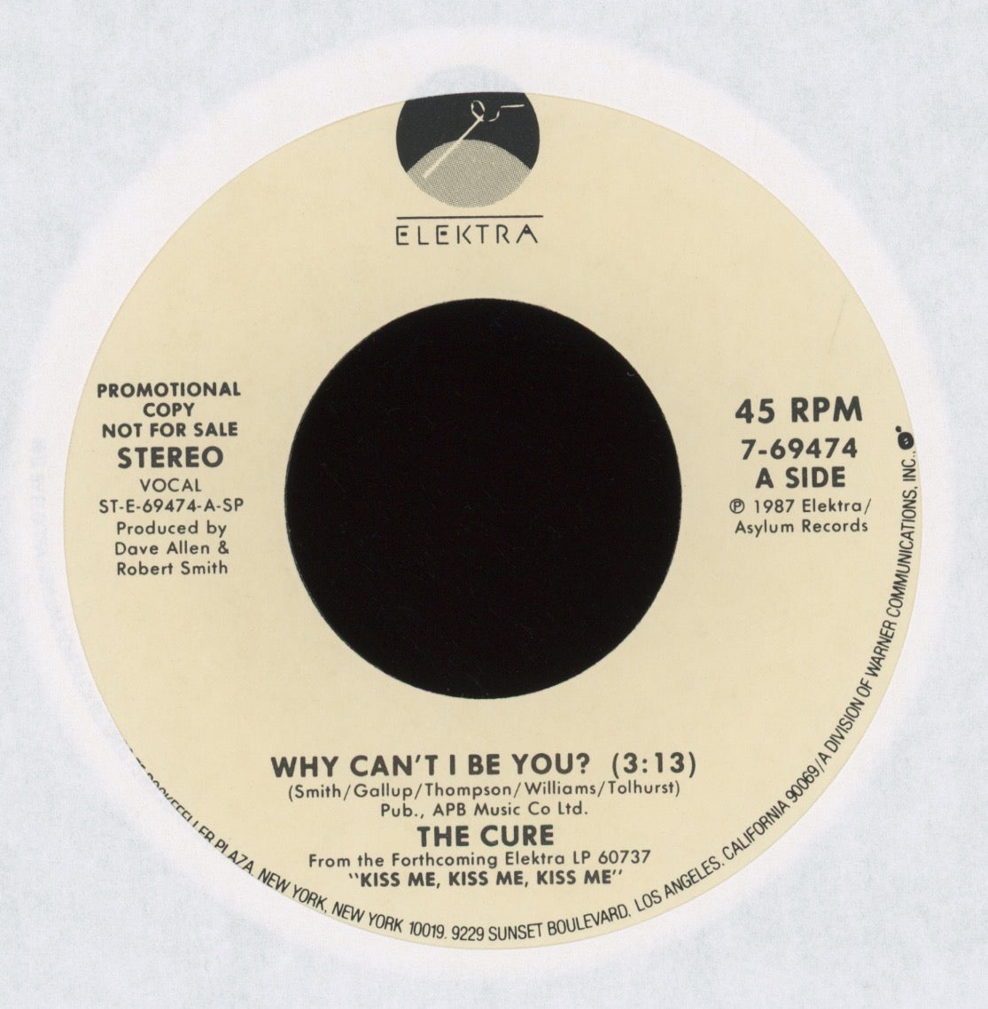 The Cure - Why Can't I Be You? on Elektra Promo 45 With Picture Sleeve