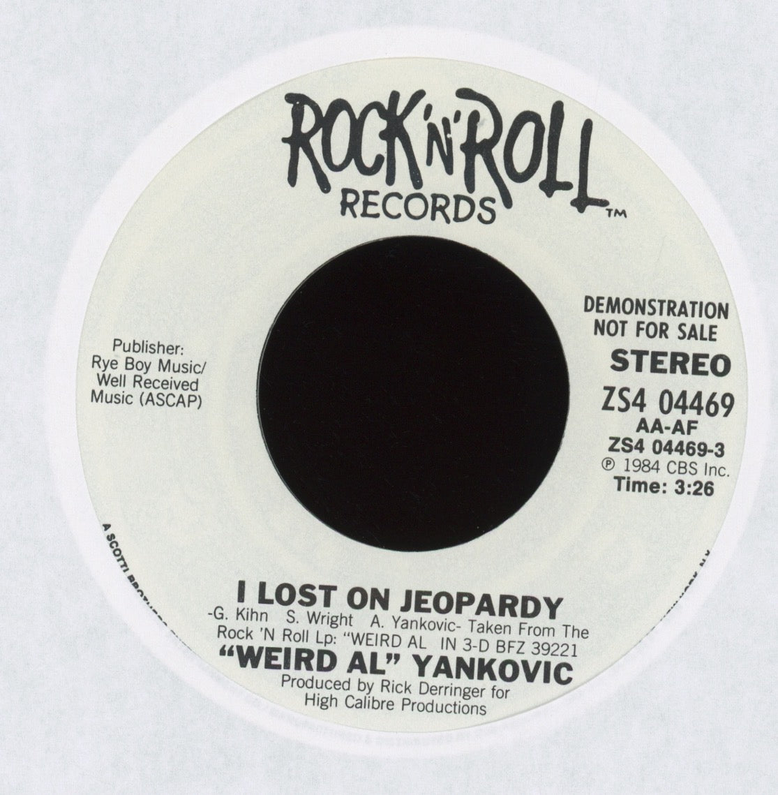 "Weird Al" Yankovic - I Lost On Jeopardy on Rock 'n' Roll Promo 45 With Picture Sleeve