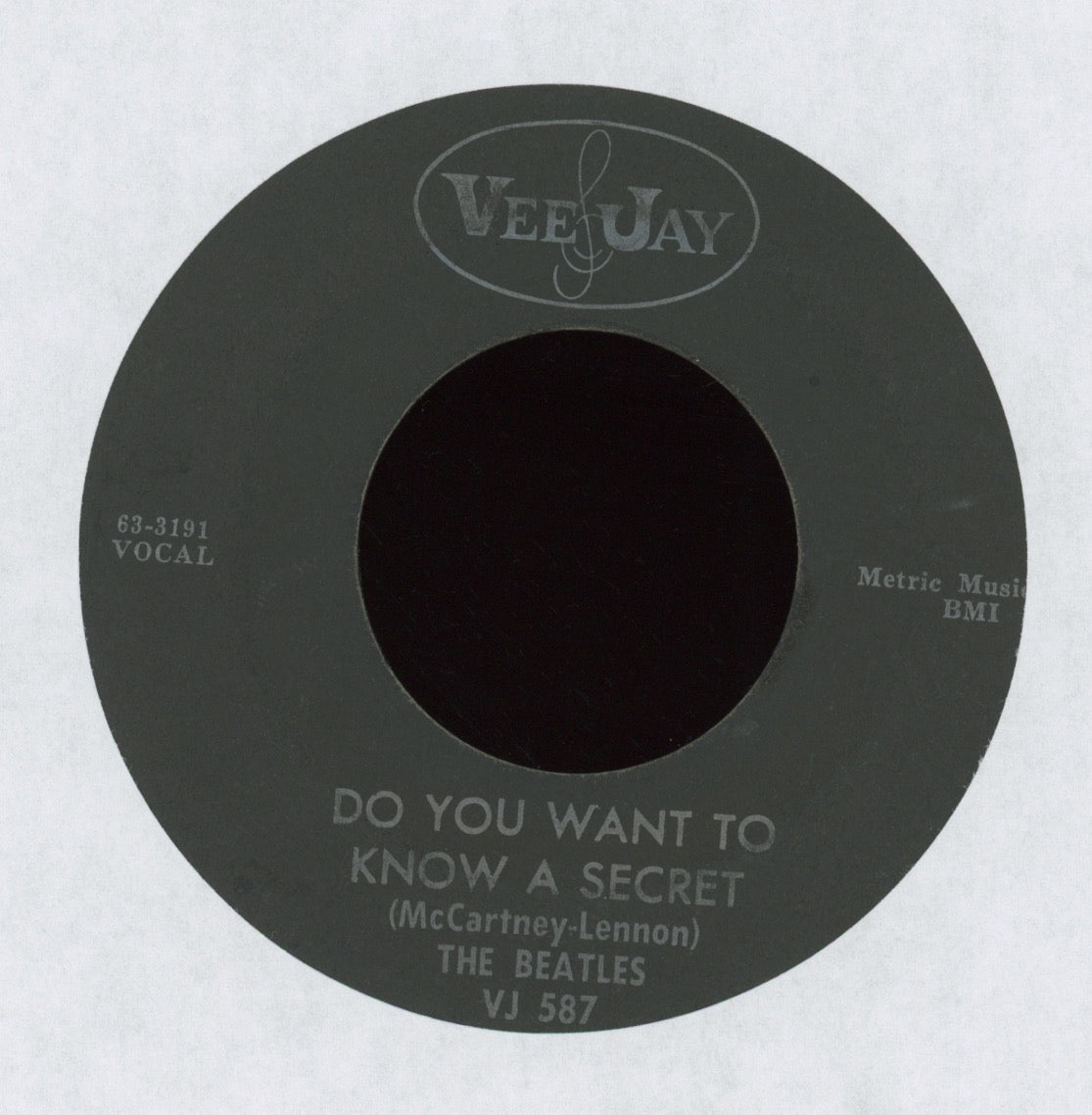 The Beatles - Do You Want To Know A Secret on Vee Jay Black Label With Logo in Oval 45 With Picture Sleeve