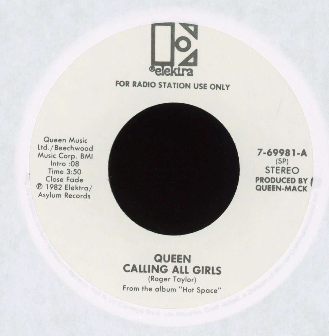 Queen - Calling All Girls on Elektra Promo 45 With Picture Sleeve