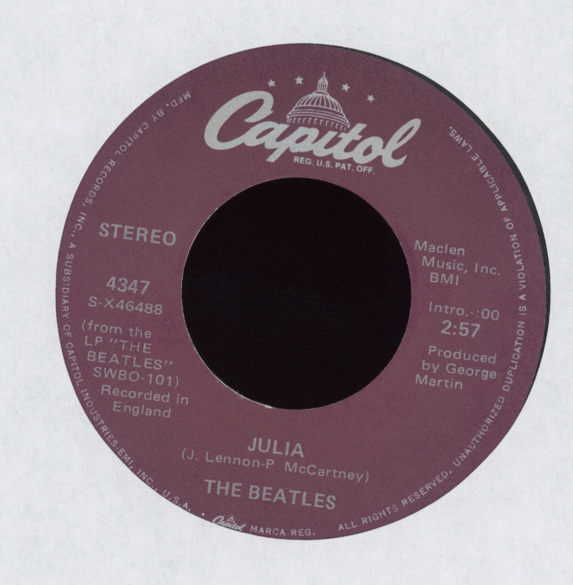 The Beatles - Ob-La-Di Ob-La-Da on Capitol Numbered Reissue 45 With Picture Sleeve