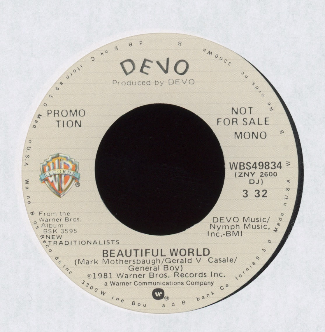 Devo - Beautiful World on WB Promo With Picture Sleeve