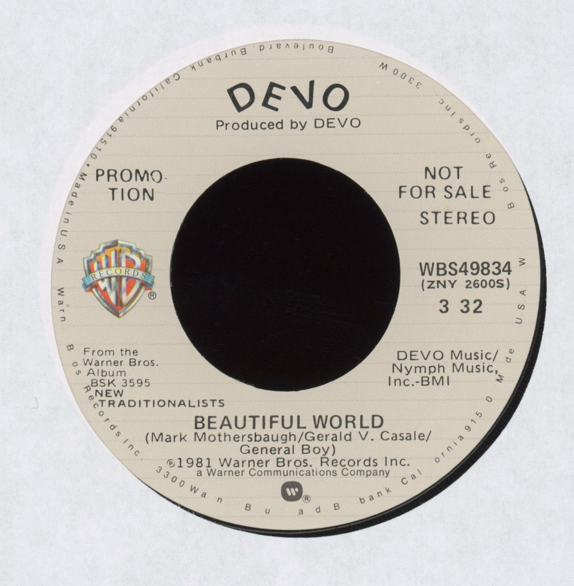 Devo - Beautiful World on WB Promo With Picture Sleeve
