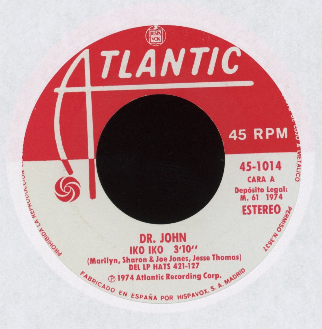 Dr. John - Iko Iko on Atlantic Spanish Press 45 With Picture Sleeve