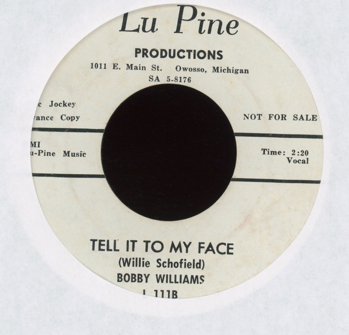 Bobby Williams - Tell It To My Face on Lu Pine Promo Northern Soul 45