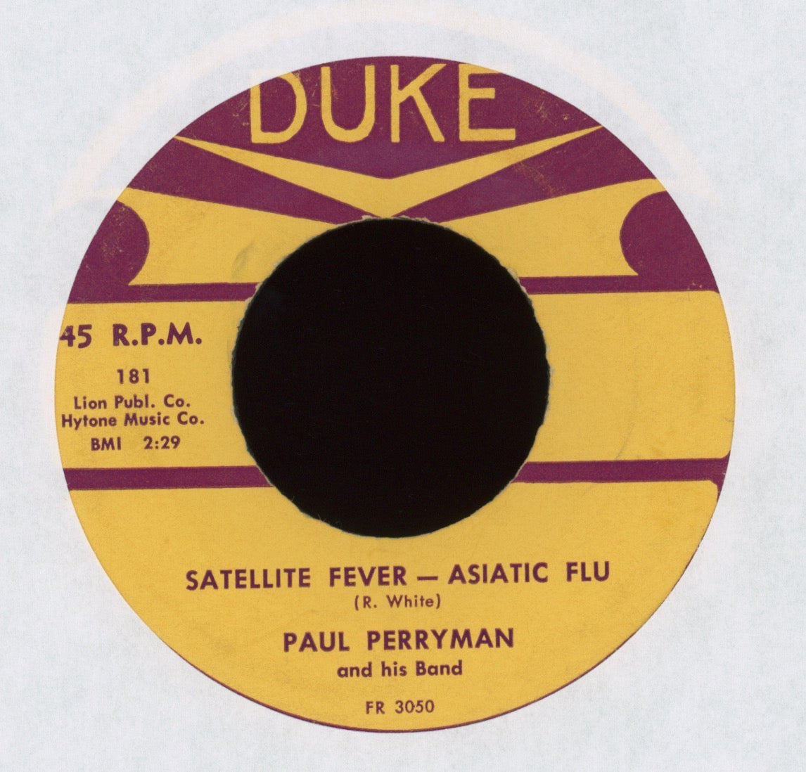 Paul Perryman And His Band - Satellite Fever - Asiatic Flu on Duke R&B 45